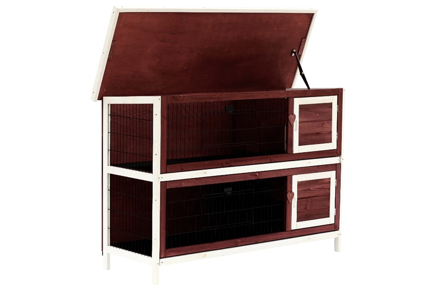 PawHut Two Floors Wooden Rabbit Hutch | Brown/White