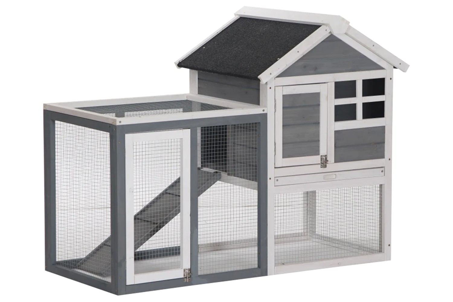 PawHut Wooden Pig & Bunny Cage | Grey/White
