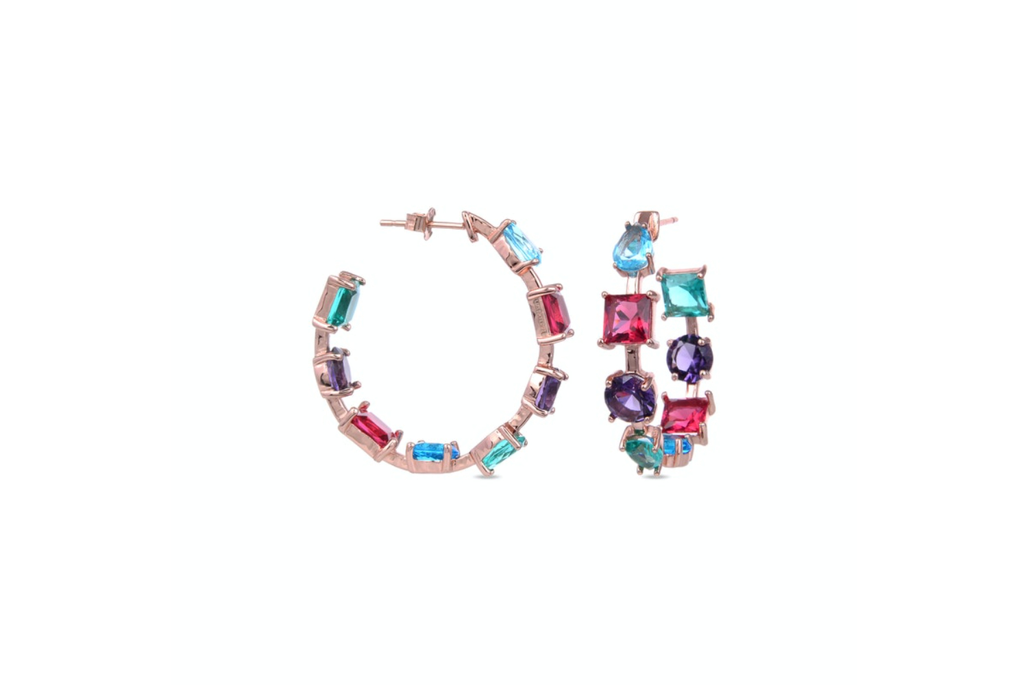 Luxenter Seatre Earrings | Gold Plated Hoops with Multi-Coloured Stones