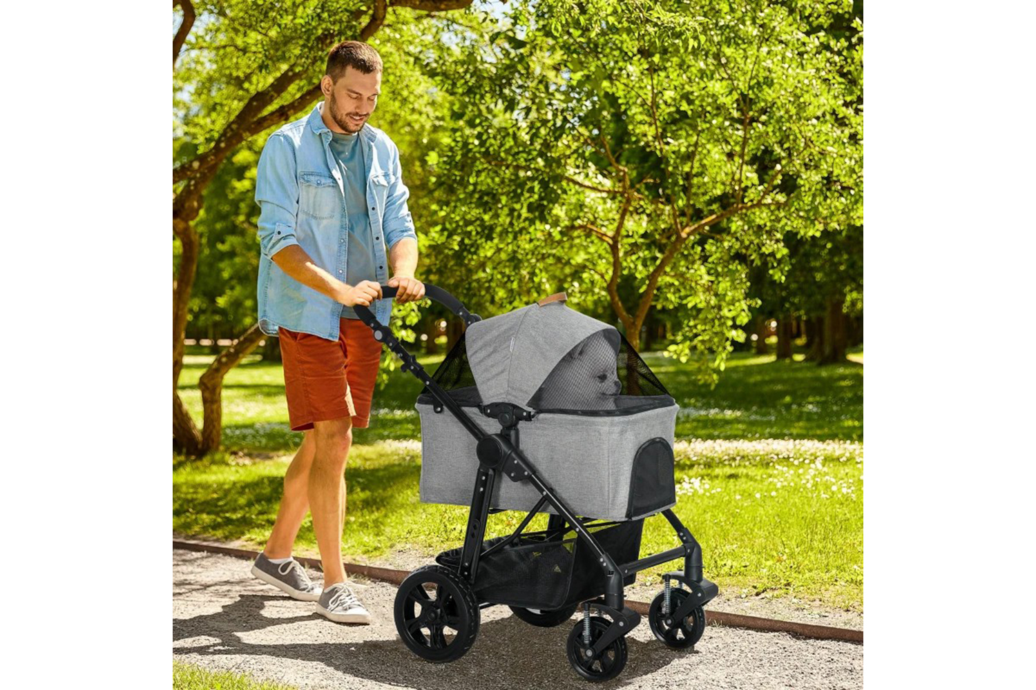 PawHut No-zip Detachable Pet Stroller | Grey