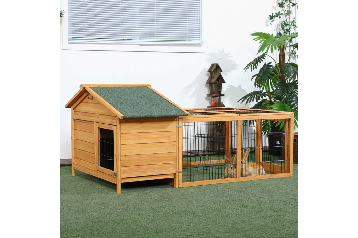 PawHut Wooden Rabbit Hutch | Golden Red