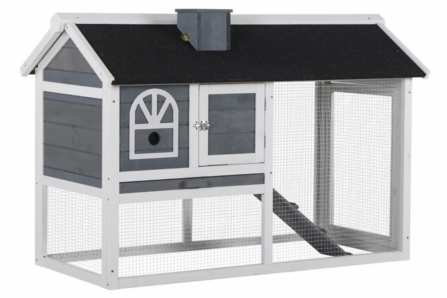 PawHut Outdoor Rabbit Hutch | Grey/White