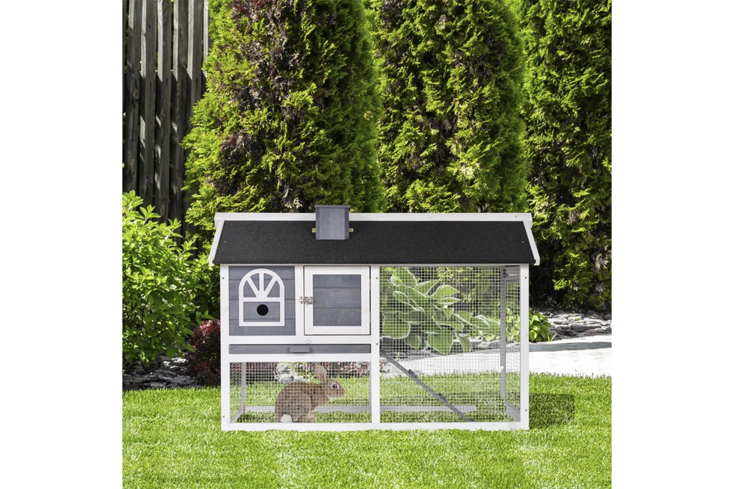 PawHut Outdoor Rabbit Hutch | Grey/White