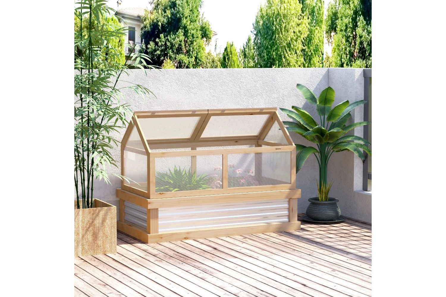 Outsunny Raised Garden Bed with Top Greenhouse | Natural