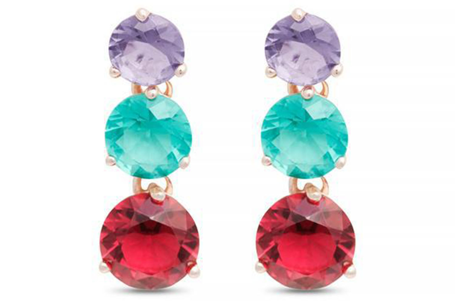 Luxenter Snen Earrings | Gold Plated Earrings with Three Multi-Coloured Stones