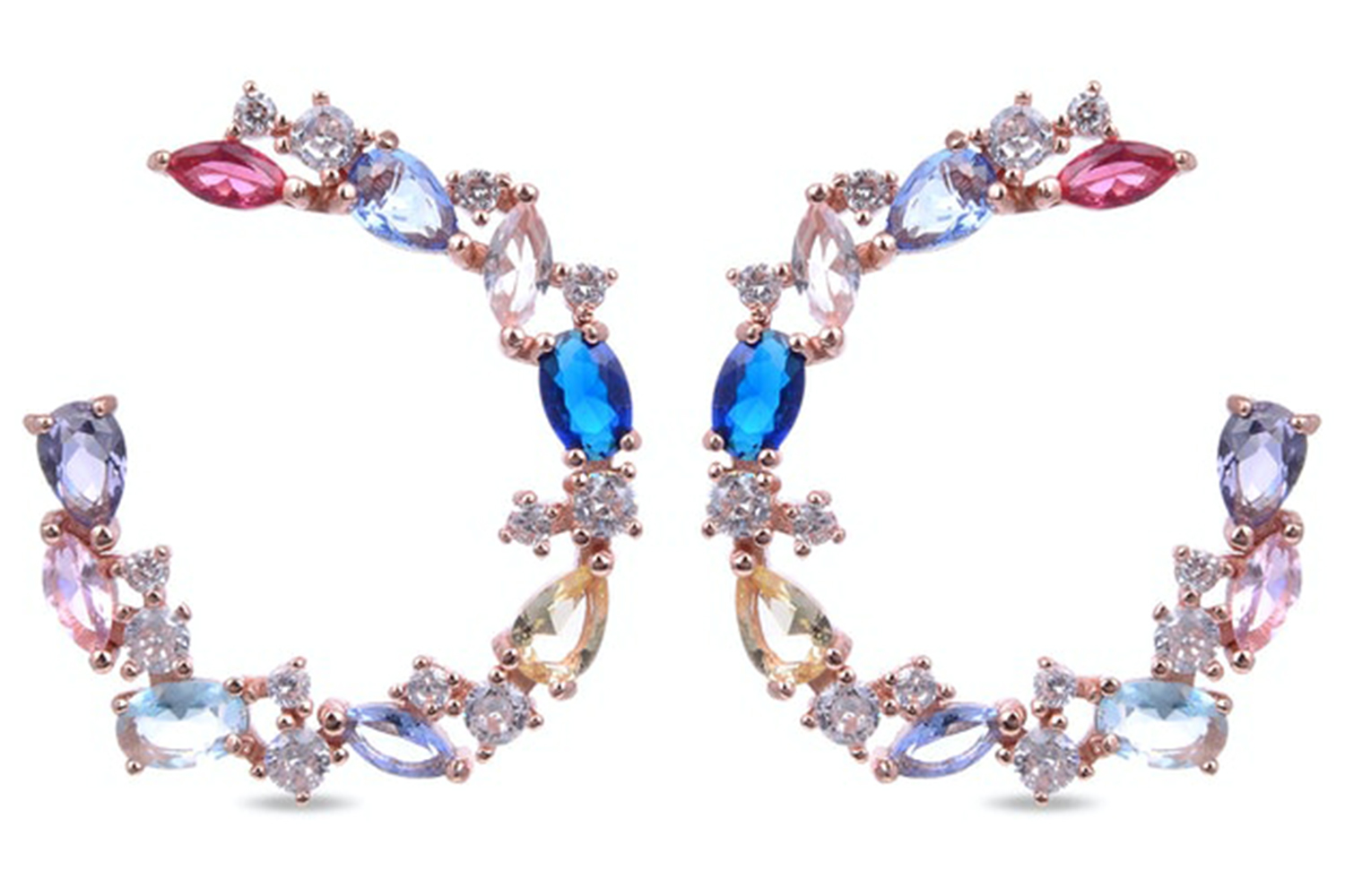 Luxenter Sobef Earrings | Sterling Silver Hoops with Multi-Coloured Stones