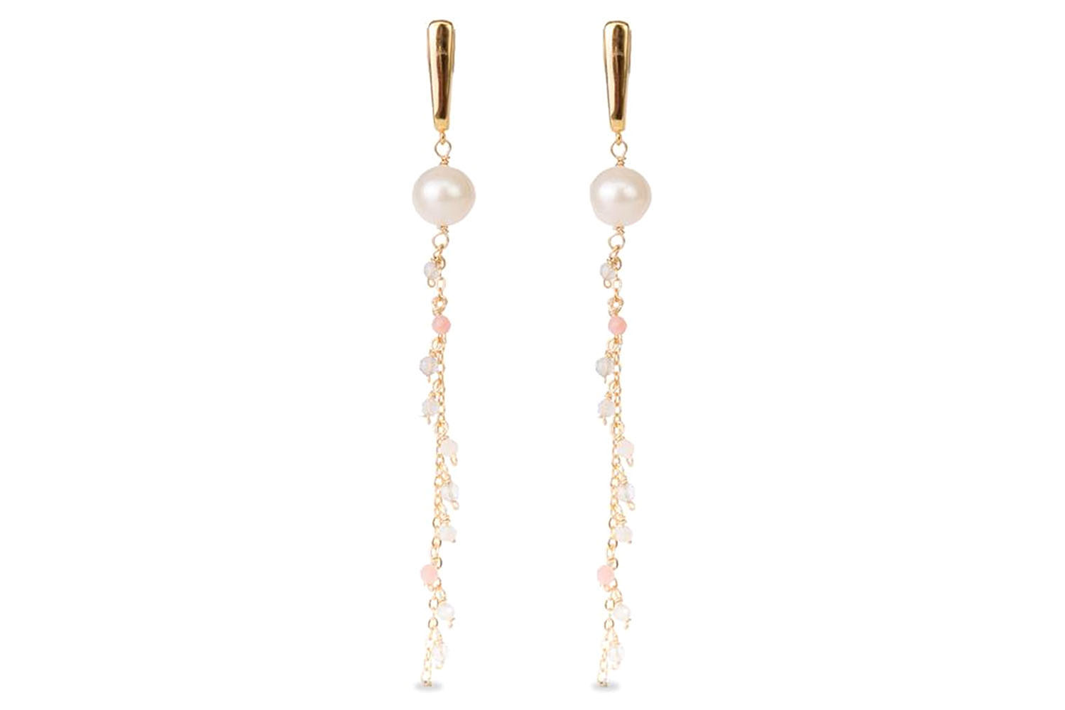 Luxenter Hildar Earrings | Rose Quartz and Natural Pearl Dangling Earrings