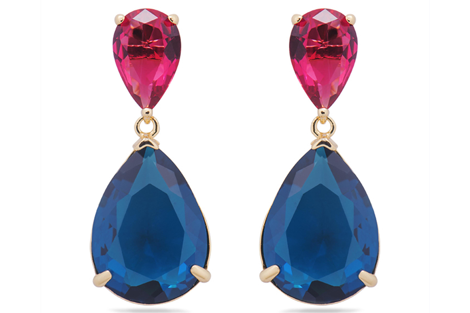 Luxenter Nazgna Earrings | Gold Droplet Earrings with Blue Gemstone