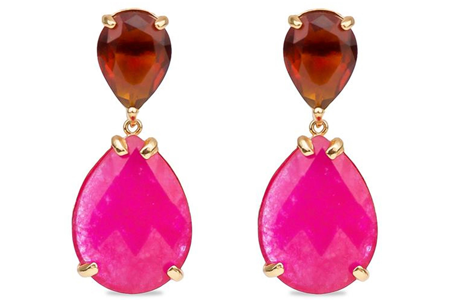 Luxenter Vorgka Earrings | Gold Droplet Earrings with Pink Gemstone