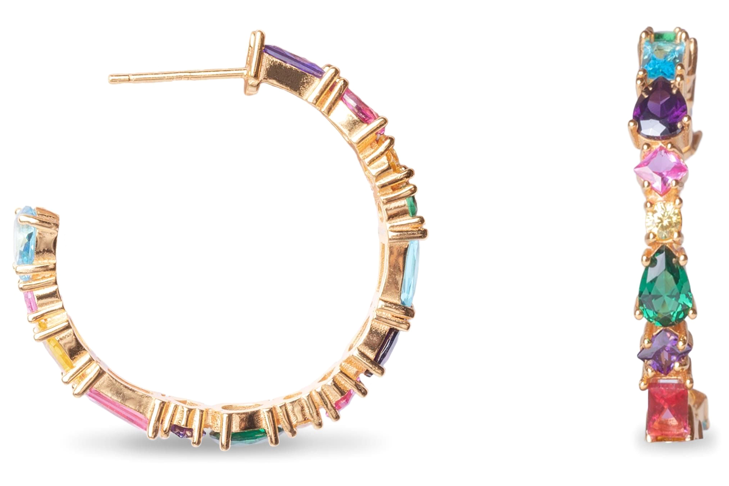 Luxenter Rudka Earrings | Gold Plated Hoops with Multi-Coloured Stones