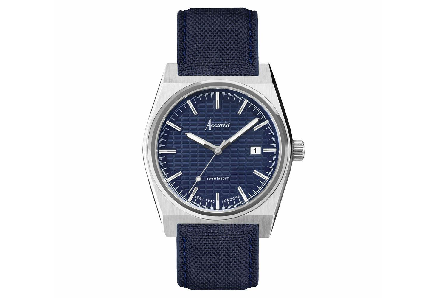 Accurist Origin Men's Watch Silver Case Blue Canvas Strap with