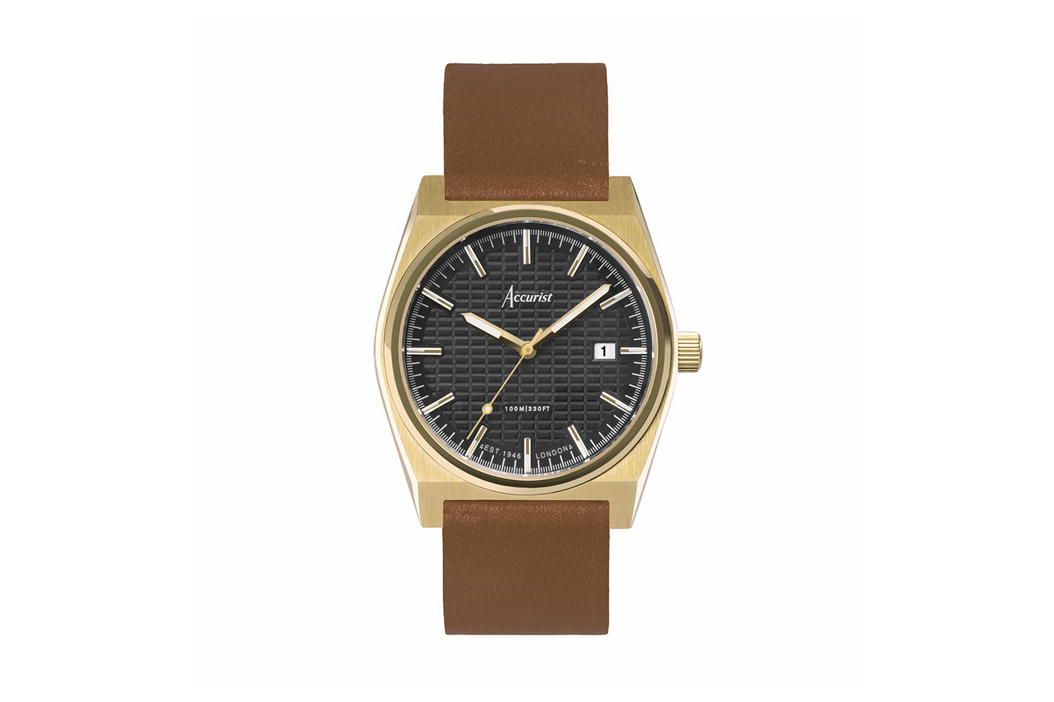 Accurist Origin Men's Watch | Gold Case & Brown Leather Strap with Black Dial | 41mm