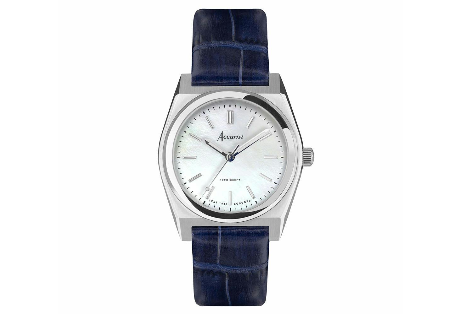 Accurist Origin Ladies Watch Silver Case Blue Leather Strap