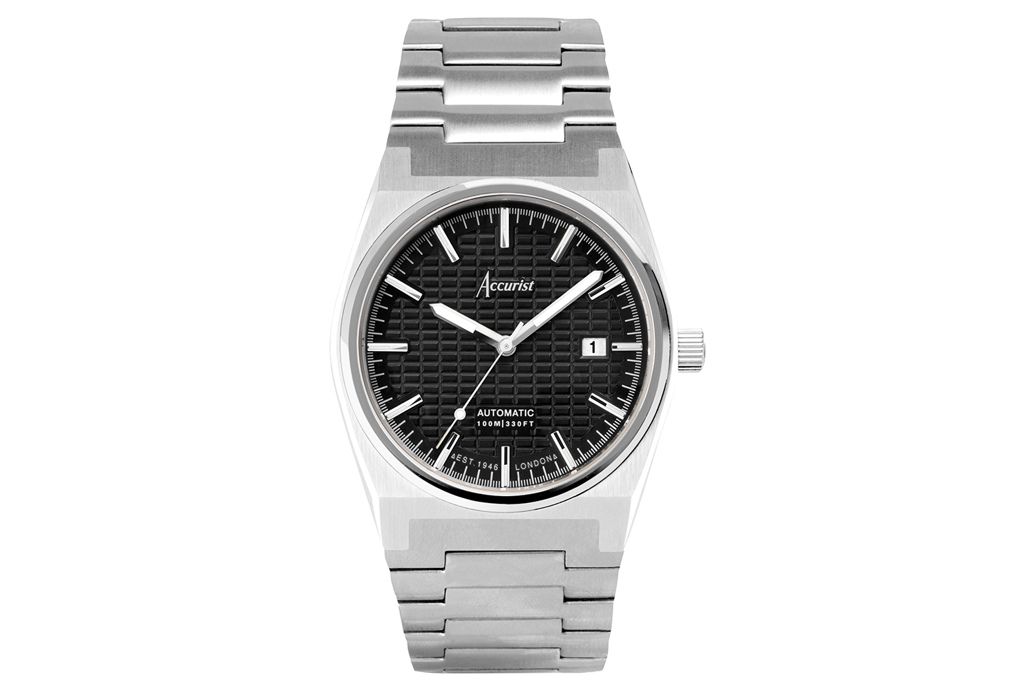 Accurist Origin Automatic Men's Watch | Silver Stainless Steel Case & Bracelet with Black Dial | 41mm