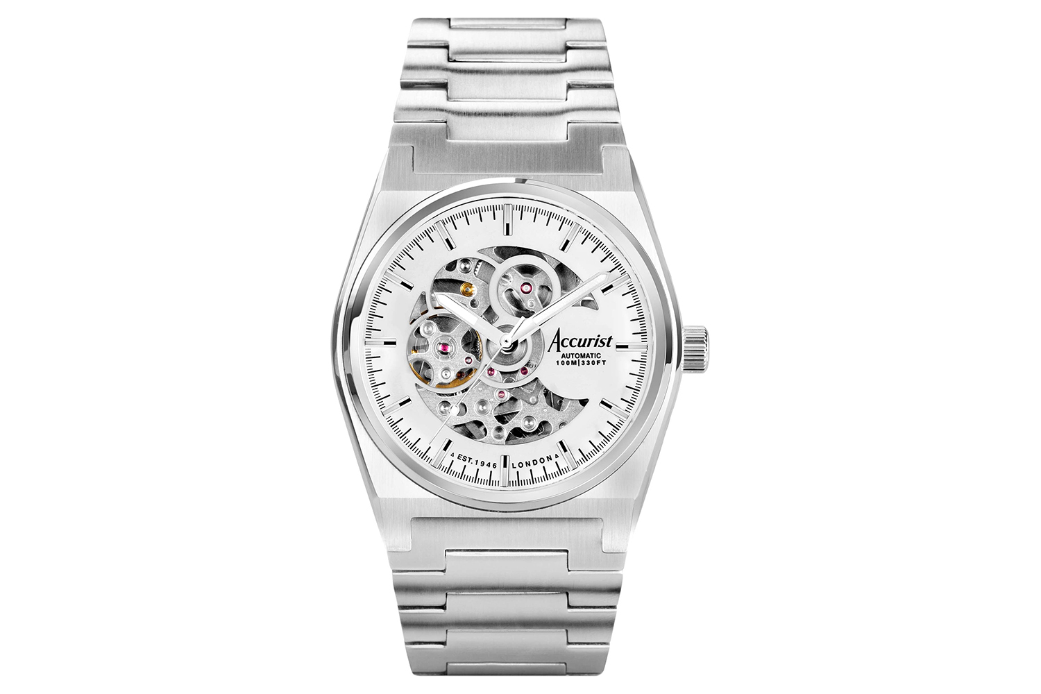 Accurist Origin Automatic Men's Watch | Silver Stainless Steel Case & Bracelet With Skeleton Dial | 41mm