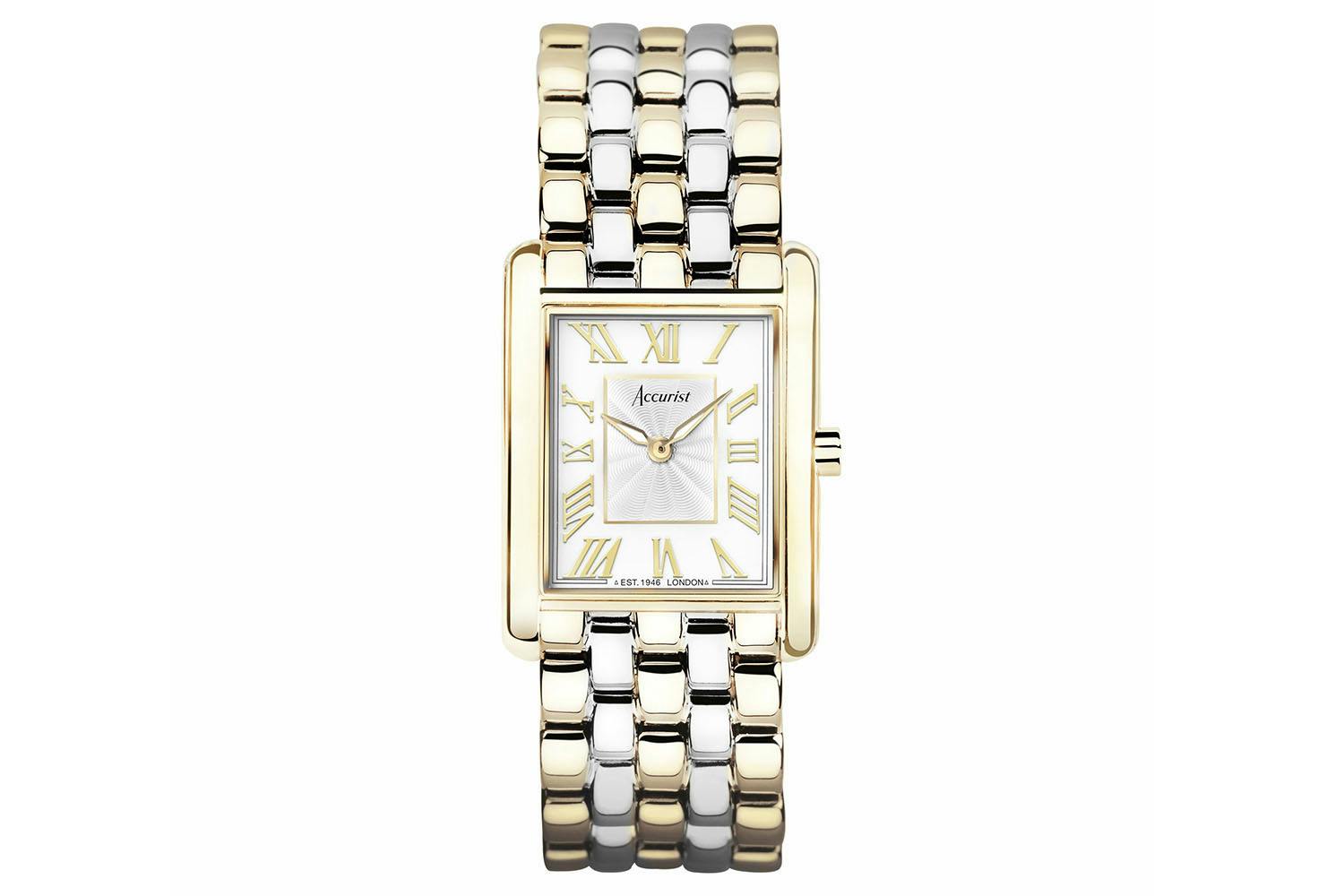 Accurist Tan Strap Watches Ladies Ladies Rectangle Two Tone