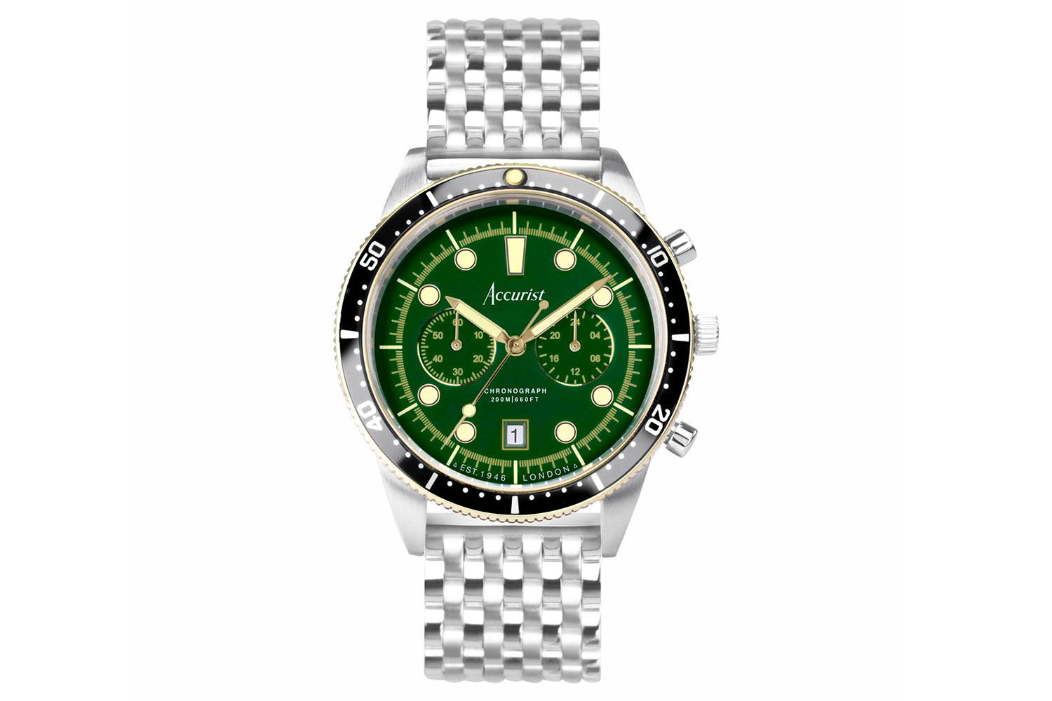 Accurist Dive Men's Chronograph Watch | Two Tone Case & Stainless Steel Bracelet with Samphire Green Dial | 42mm