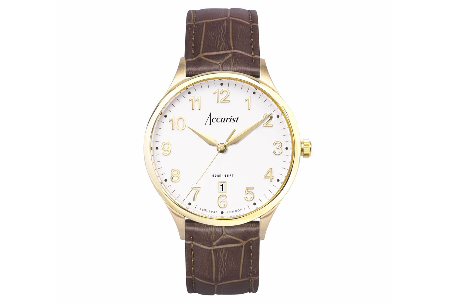 Accurist Classic Men's Watch | Gold Case & Brown Leather Strap with White Dial | 37mm