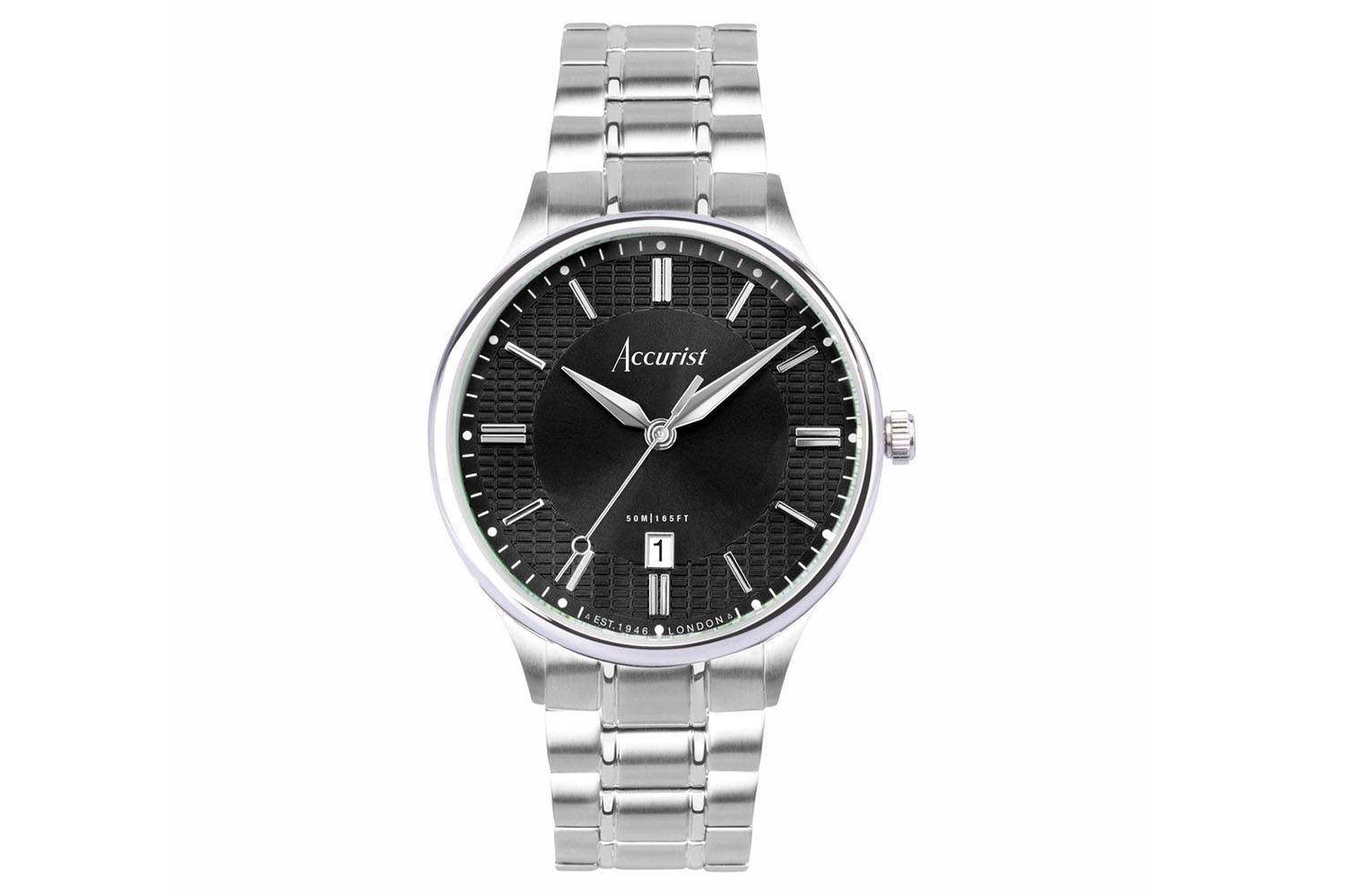 Accurist Classic Men's Watch | Silver Case & Stainless Steel Bracelet with Black Dial | 37mm