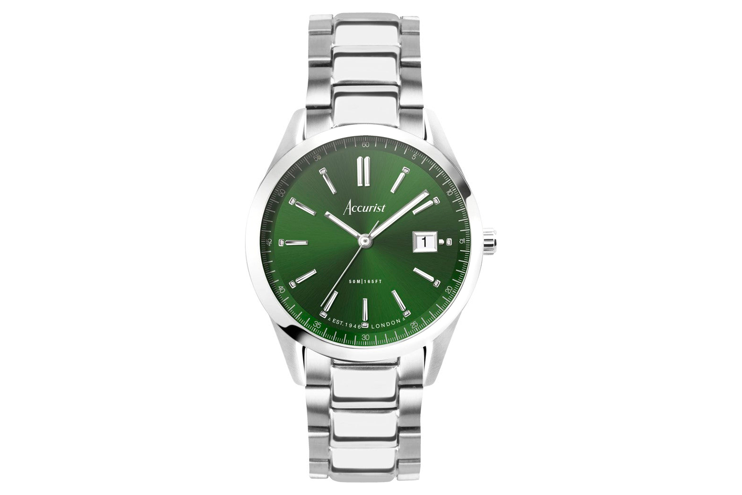 Accurist Everyday Unisex Watch Silver Case Stainless Steel Bracelet with Forest Green Dial 36mm Ireland