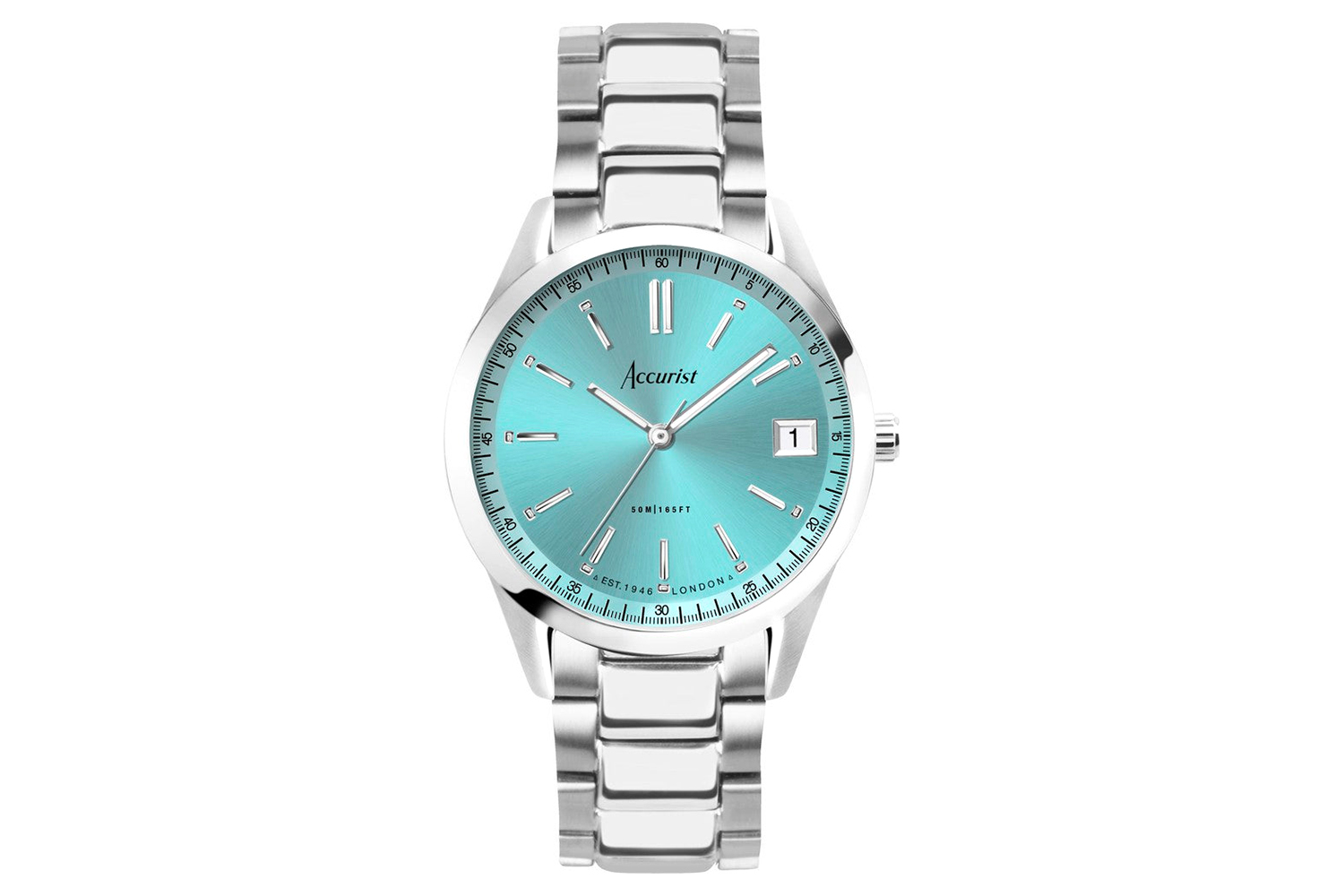 Accurist Everyday Unisex Watch | Silver Case & Stainless Steel Bracelet with Cambridge Blue Dial | 36mm