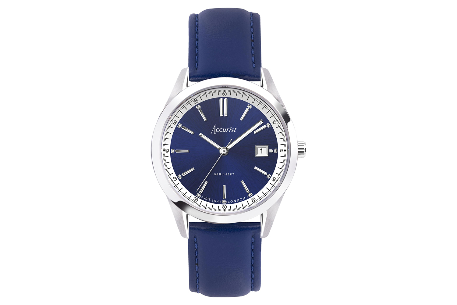Accurist Everyday Men's Watch | Silver Case & Blue Leather Strap with Oxford Blue Dial | 40mm