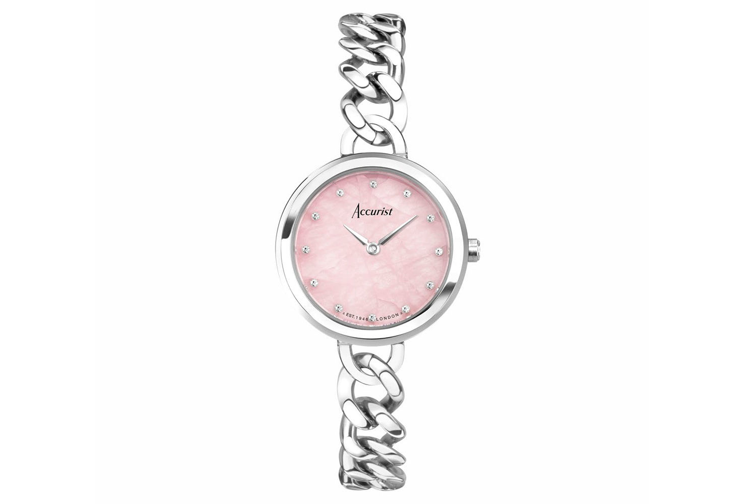 Accurist Jewellery Ladies Watch | Silver Case & Stainless Steel Bracelet with Rose Quartz Dial | 28mm