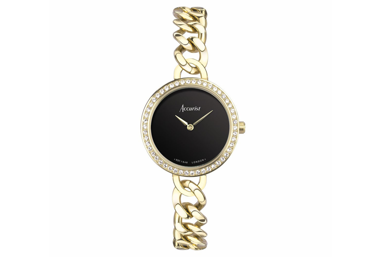 Accurist Jewellery Ladies Watch | Gold Case & Stainless Steel Bracelet with Black Onyx Dial | 28mm