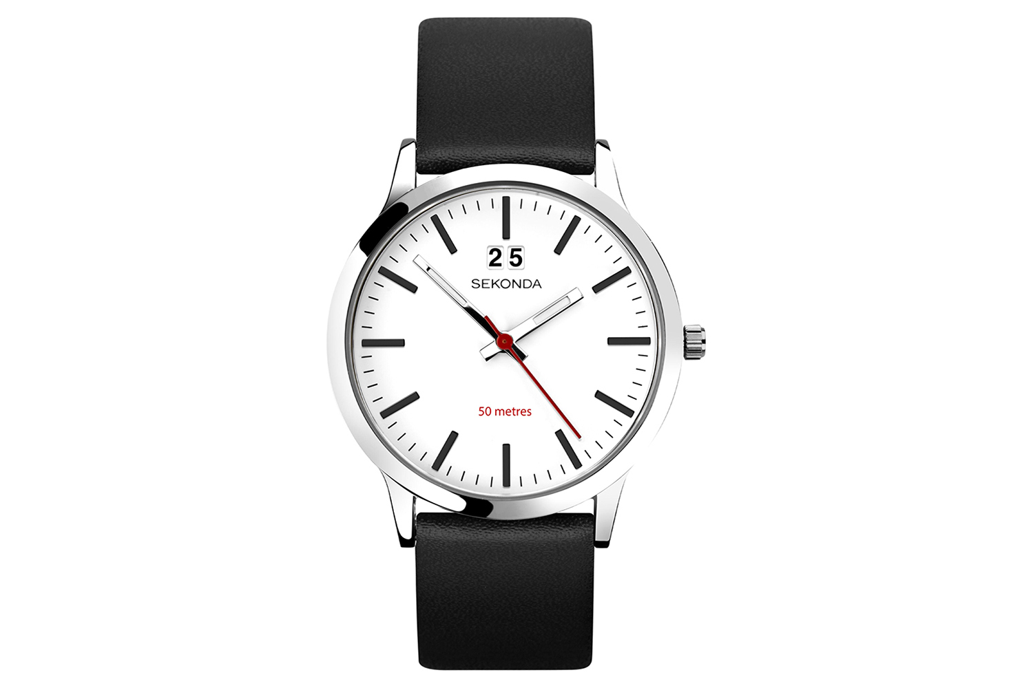 Sekonda Nordic Mens Leather Strap Watch | Silver/Black