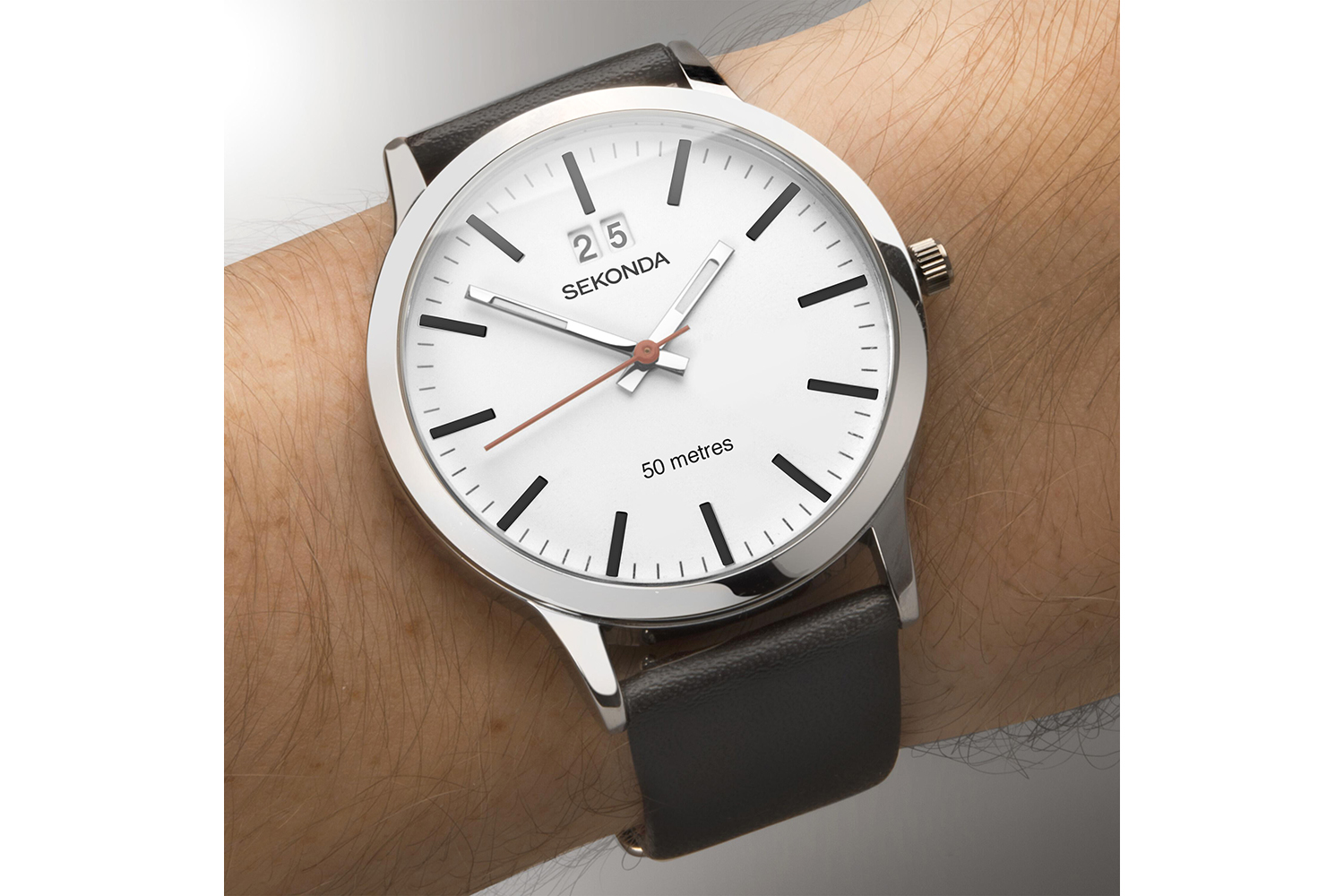 Sekonda Nordic Mens Leather Strap Watch | Silver/Black