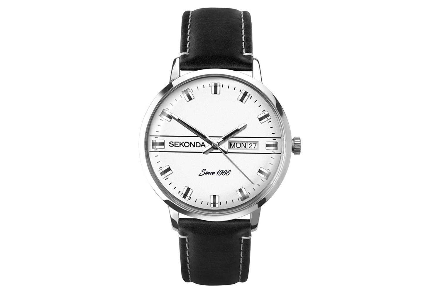 Sekonda Originals Mens Leather Strap Watch | Silver/Black