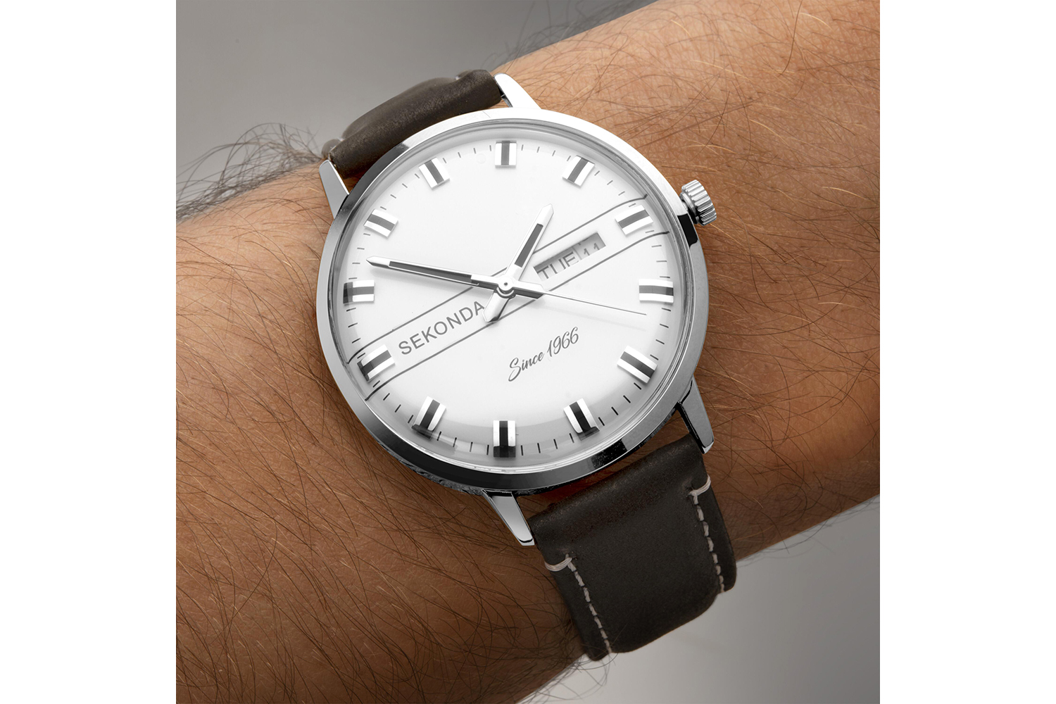 Sekonda Originals Mens Leather Strap Watch | Silver/Black