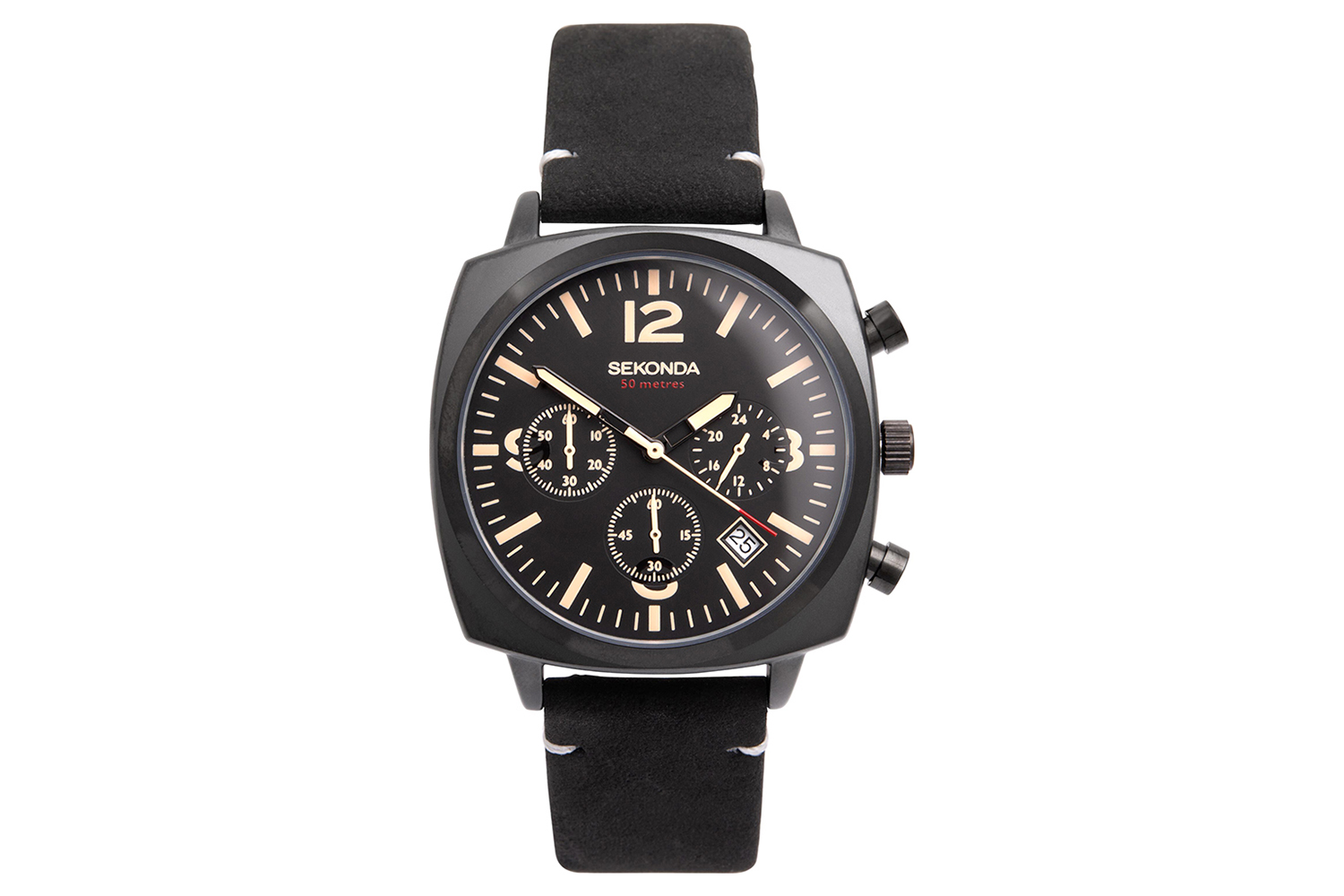 Sekonda Airborne Chronograph Mens Leather Strap Watch | Black