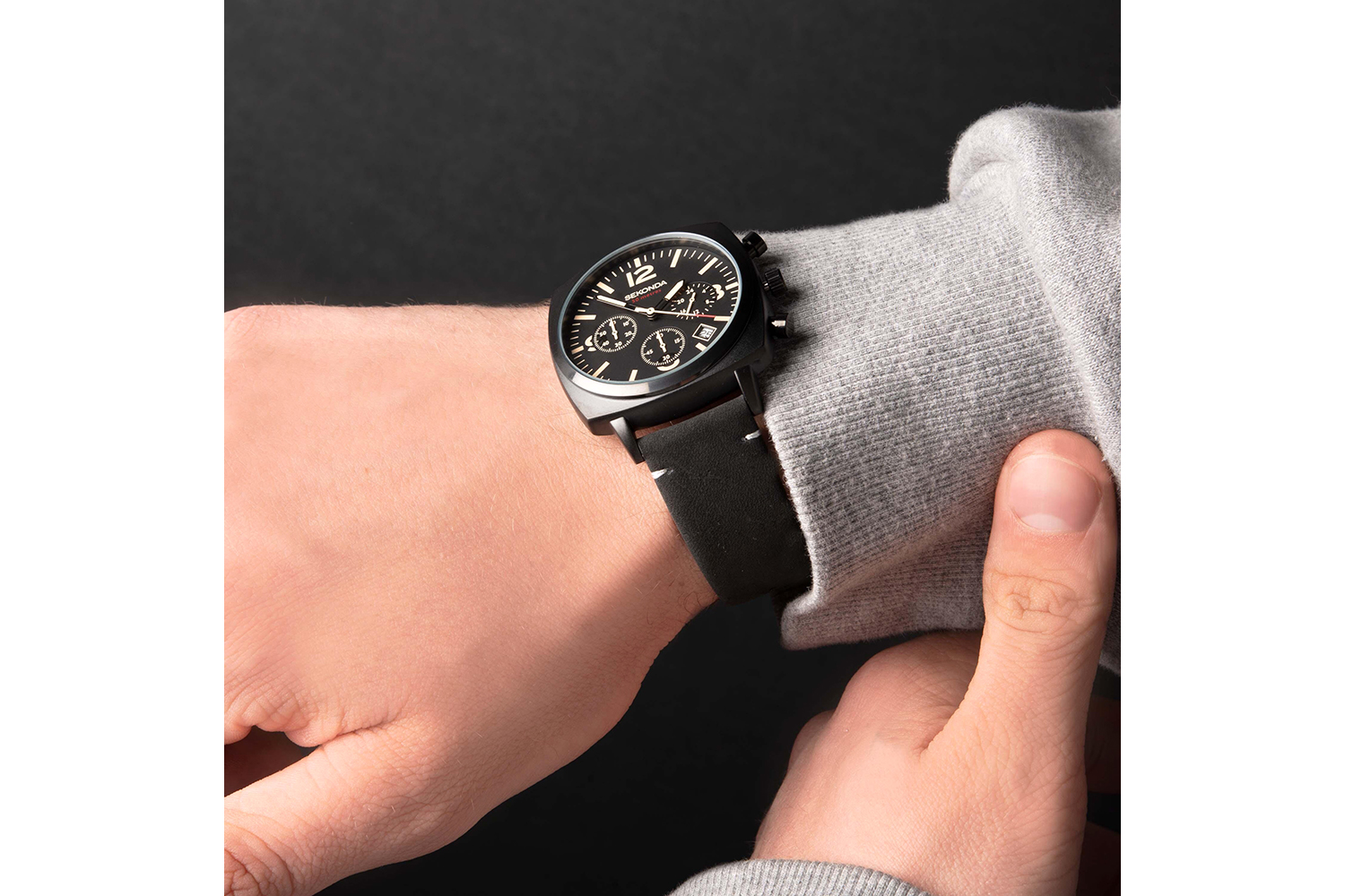 Sekonda Airborne Chronograph Mens Leather Strap Watch | Black