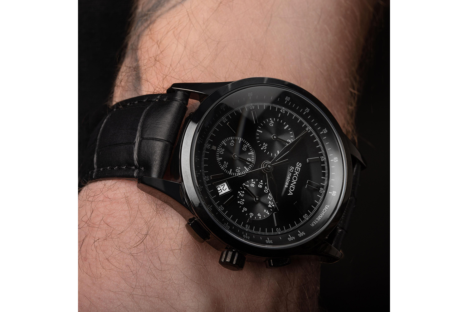 Sekonda Racer Men's Chronograph Watch With Black Leather Strap & Alloy Case 30113