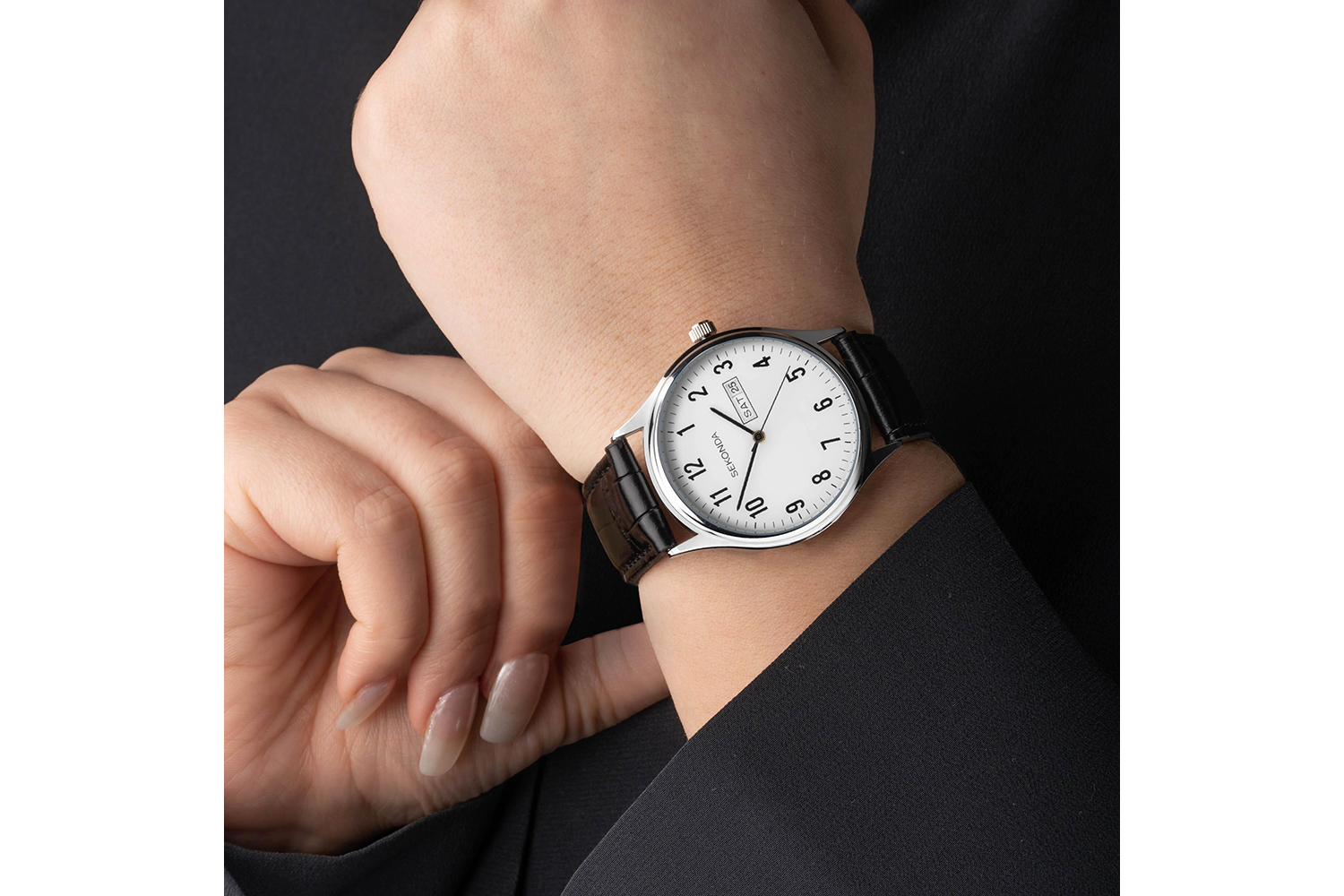 Sekonda Easy Reader Ladies Leather Strap Watch | Silver/Black