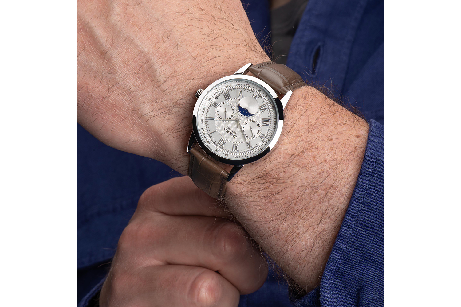 Sekonda Armstrong Moon Phase Mens Watch | Silver/Brown