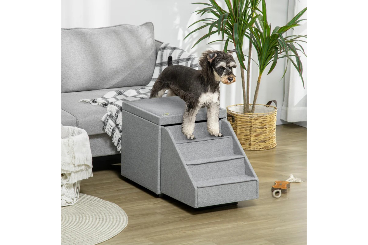 PawHut 4-Tier Pet Steps with Storage Compartment | Light Grey
