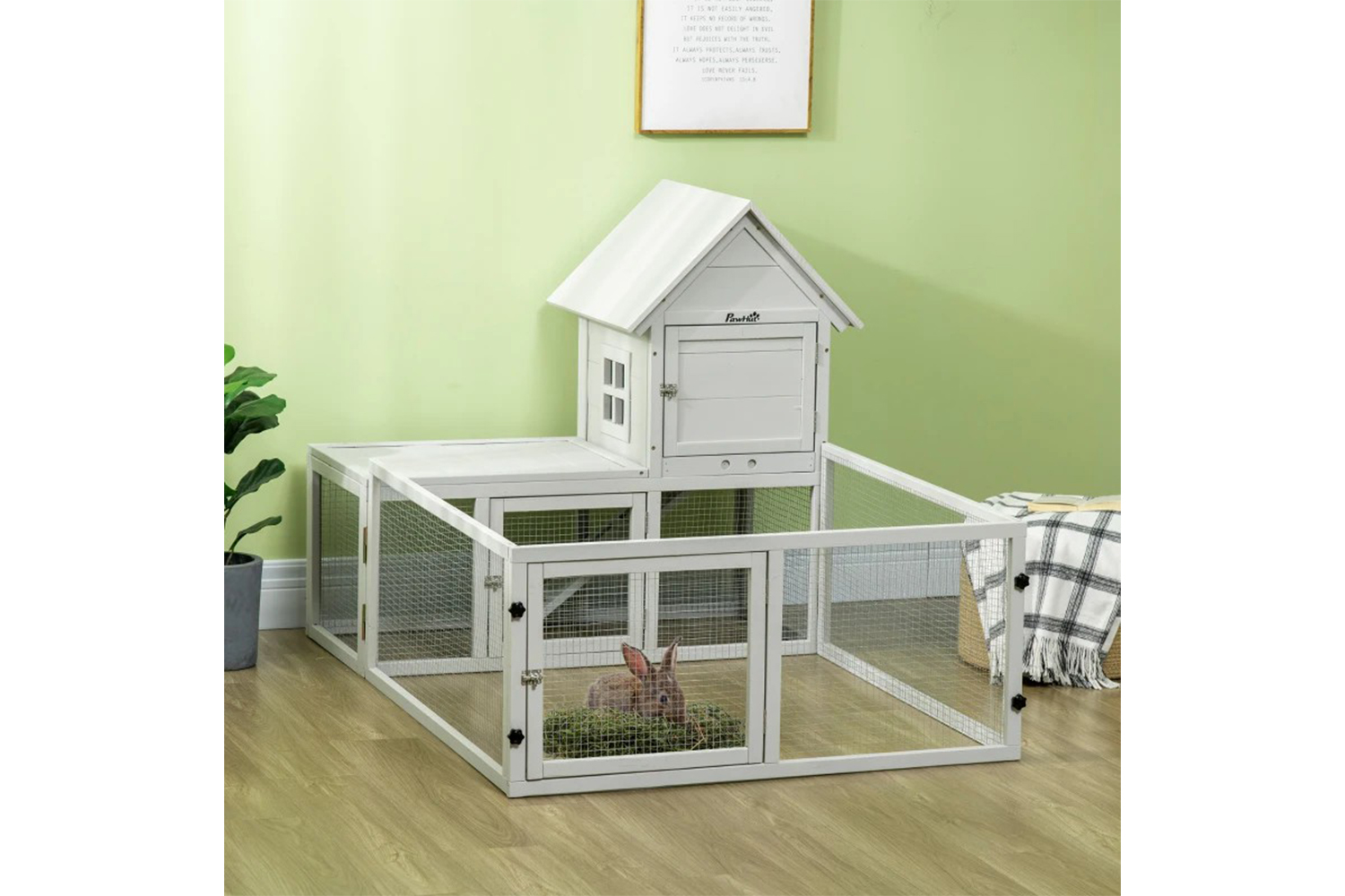 PawHut Indoor Rabbit Hutch | Light Grey