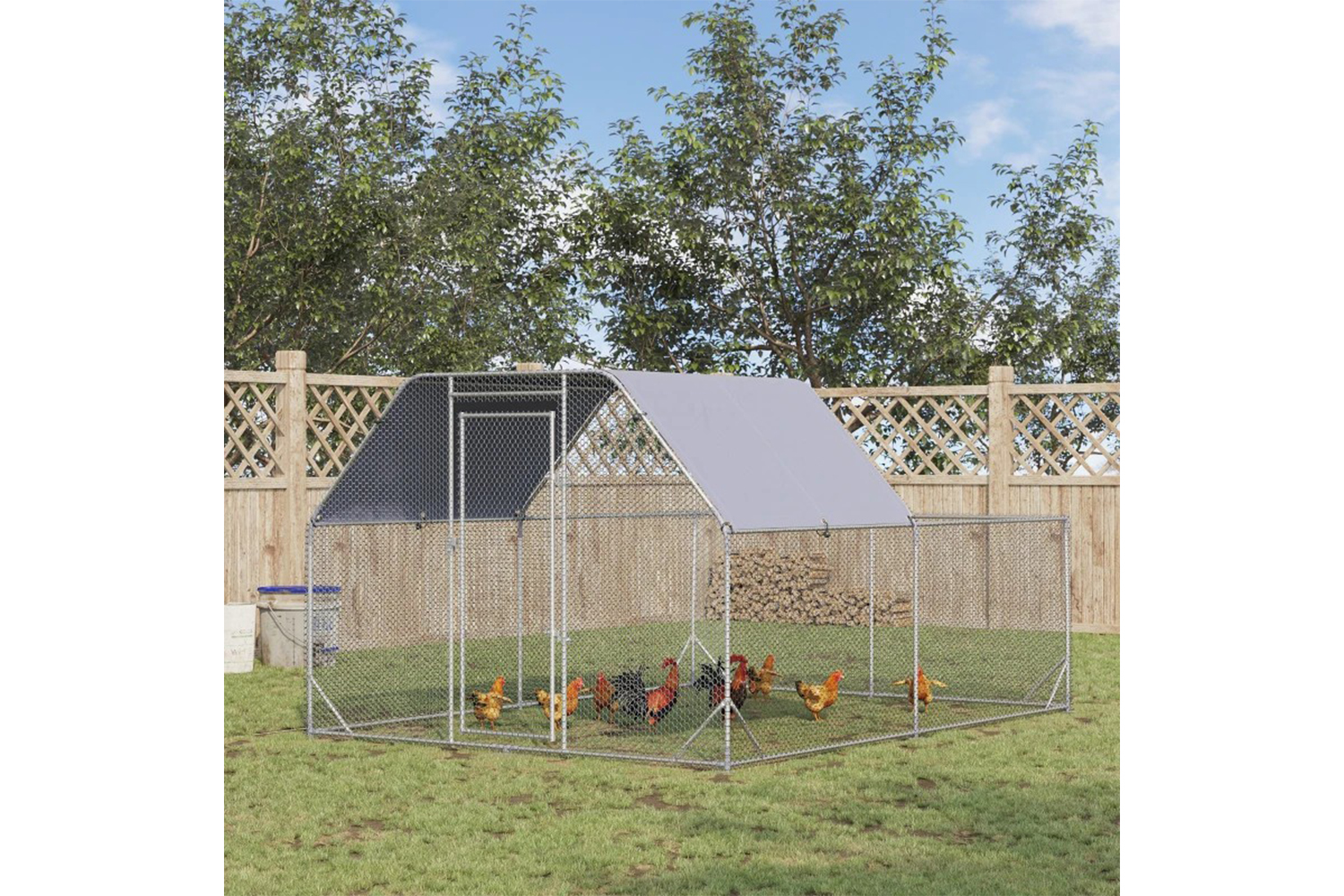 PawHut Walk in Hen House | Silver/Grey