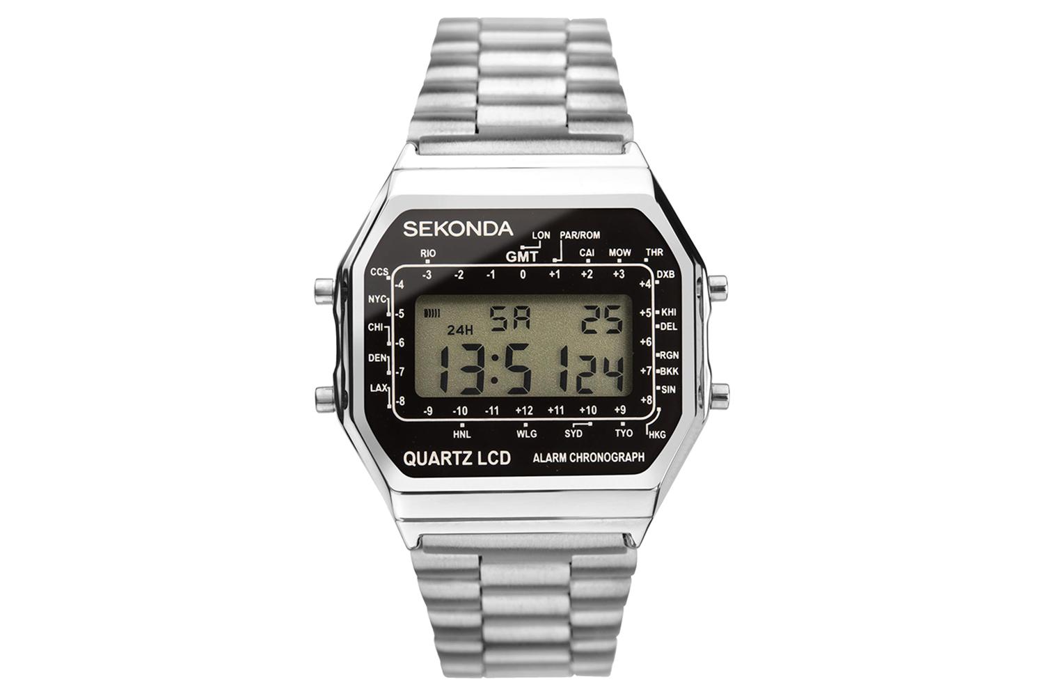Sekonda Men's Retro Digital Watch With Stainless Steel Bracelet - 1816, Silver Case, Black Dial