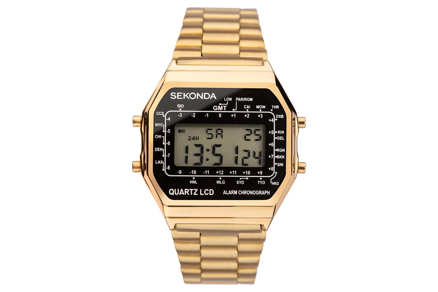 Sekonda Gold Retro Digital Mens Watch With Stainless Steel Bracelet And Black Dial | Style Code: 1817