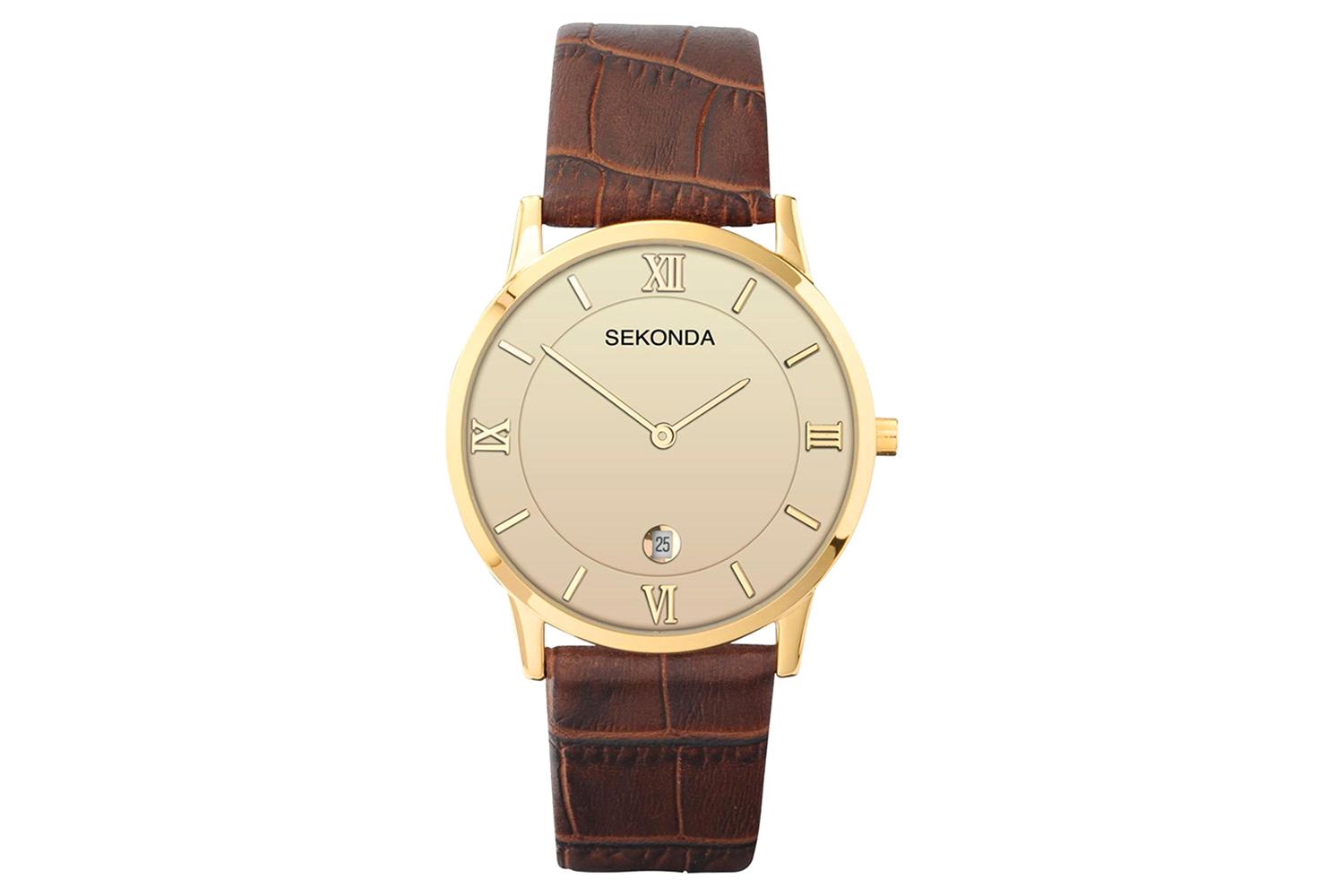 [sekonda Classic Men's Gold Case & Leather Strap Watch | Champagne Dial | 1041]
