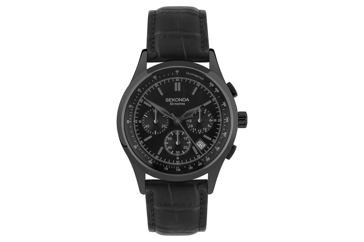 Sekonda Racer Men's Chronograph Watch With Black Leather Strap & Alloy Case 30113