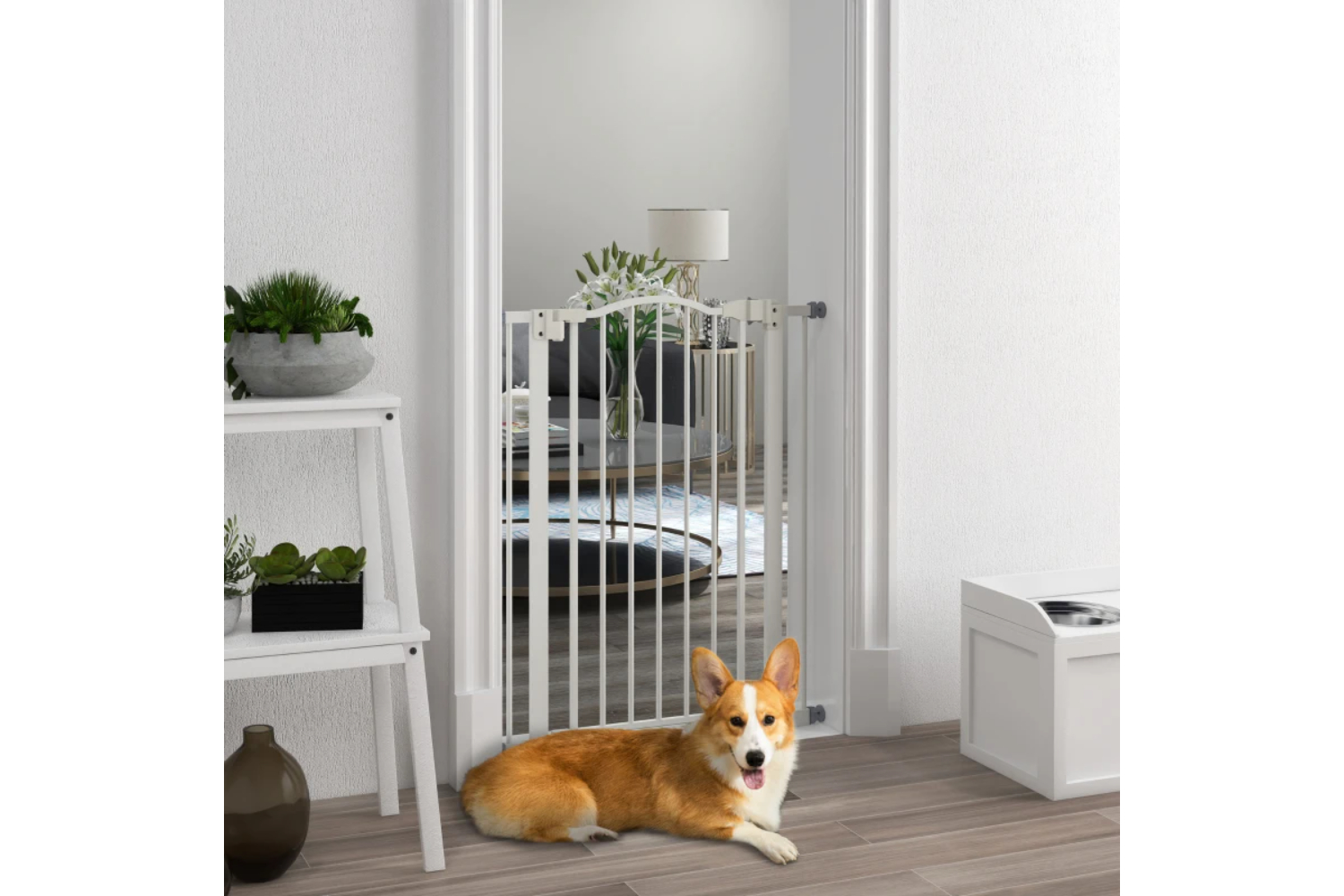PawHut Pressure Fit Dog Stair Gate | White