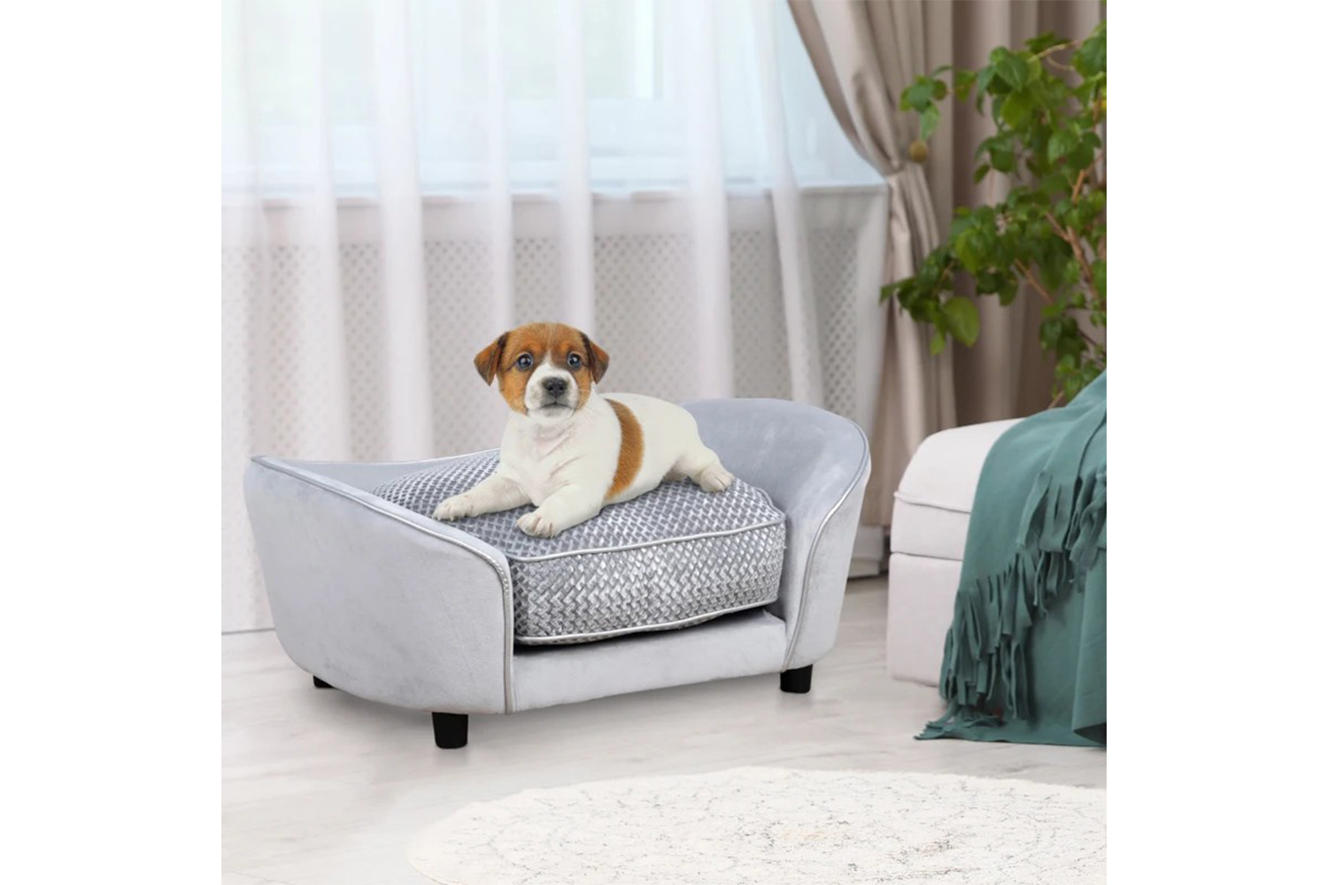 PawHut Plush Sponge Cushioned Small Dog Sofa | Grey
