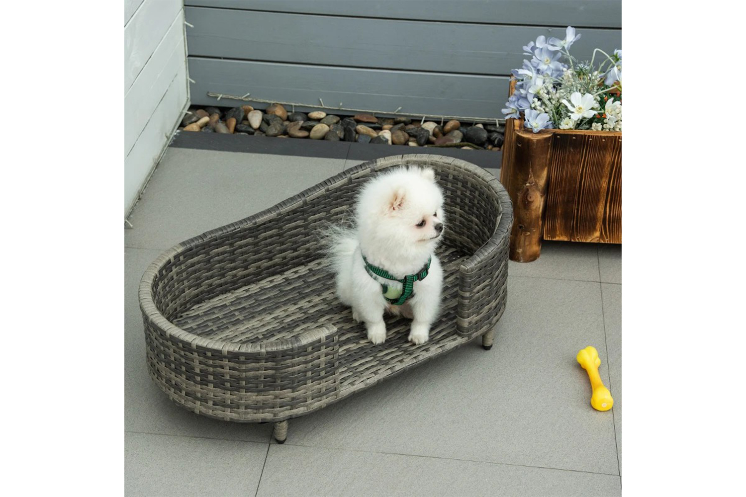 PawHut Wicker Dog Sofa with Water Resistant Cushion | Brown/Grey