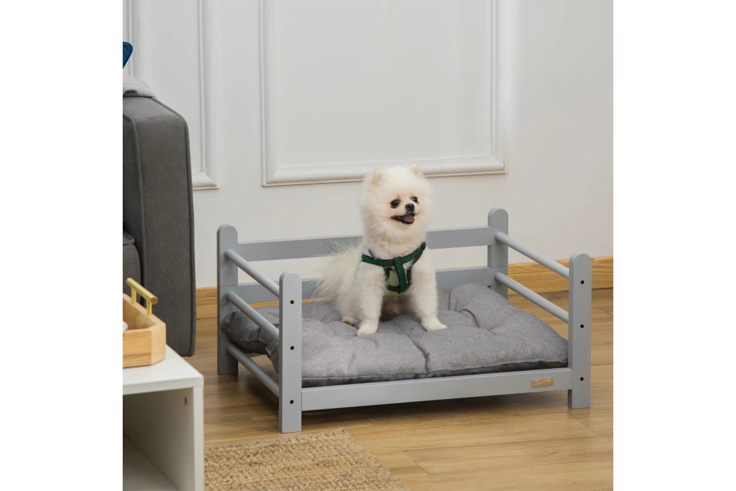 PawHut Raised Pet Bed for Small Dogs with Washable Cushion | Grey