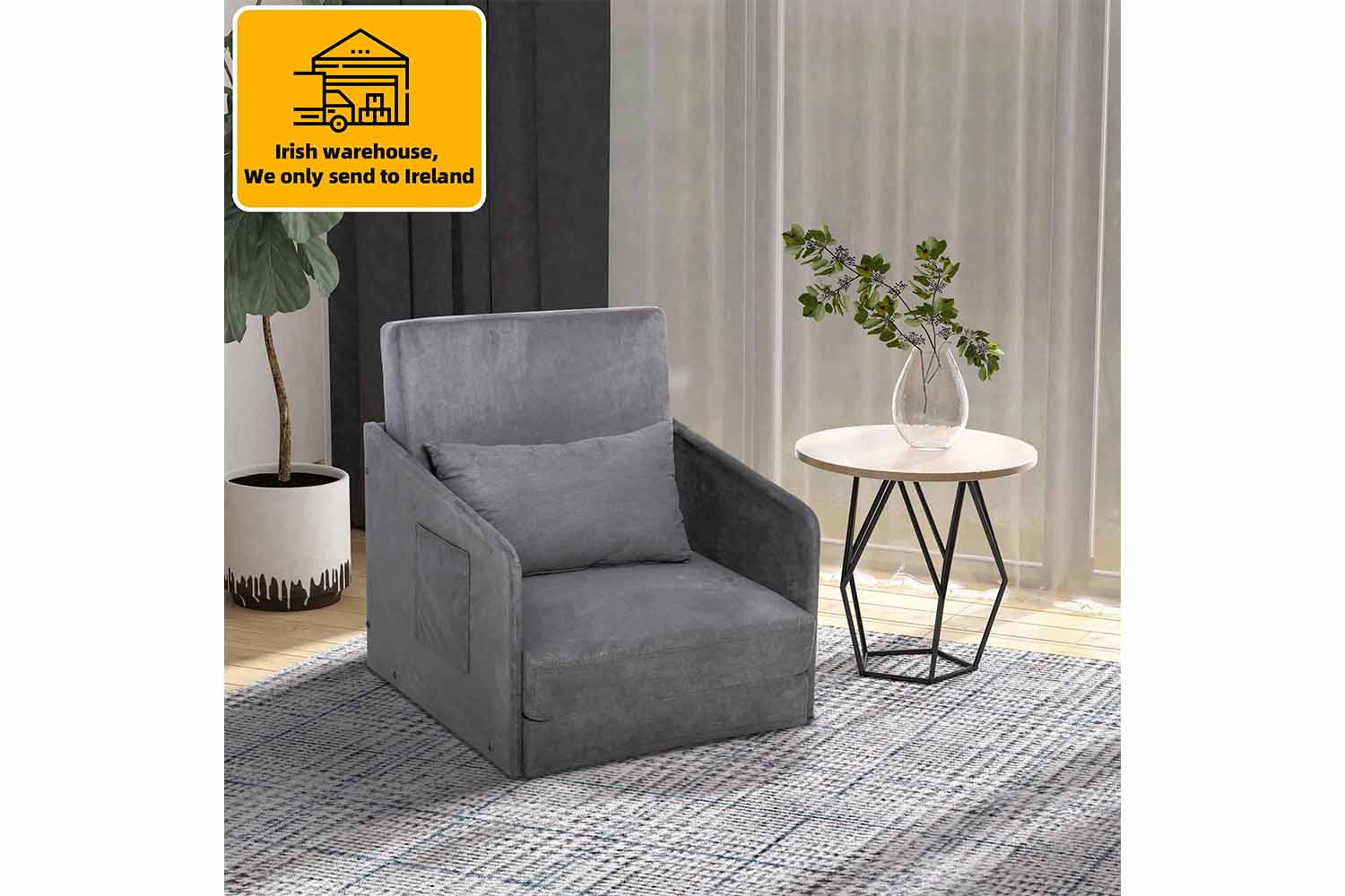 Homcom Faux Suede Single Sofa Bed with Pillow | Grey