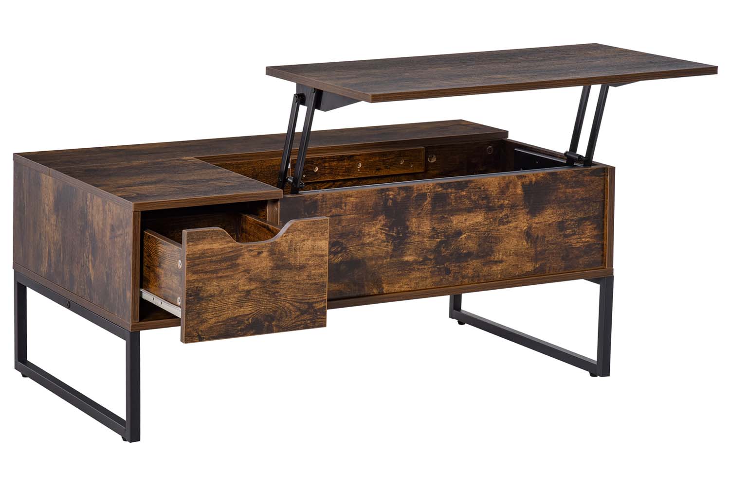 Homcom Lift Top Coffee Table with 2 Storage Drawer | Rustic Brown